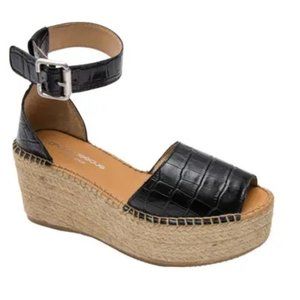 ANDRE ASSOUS Luz Platform Wedge Espadrille Sandal In Black Croc Leather